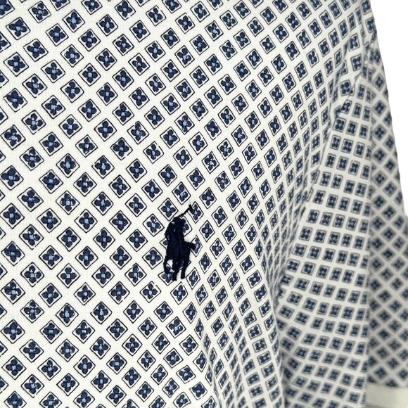 Polo Ralph Lauren Polo Shirt Men’s 2XL XXL White Blue Interlock Floral Geometric - Picture 3 of 10